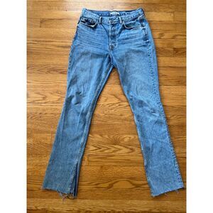 Grlfrnd Addison Jeans Slit Hem Raw Light Blue Wash Cotton High Rise Womens 29